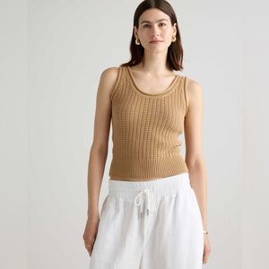 Quince 100% organic cotton waffle stitch sweater tank in a brown color.